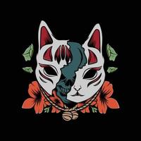 maske kitsune illustration mit blume bunt vektor