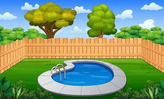 Illustration des Hinterhofs mit einem kleinen Swimmingpool