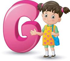 Abbildung des Alphabets g mit einem stehenden Schulmädchen vektor