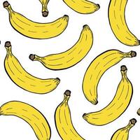 hand gezeichnetes nahtloses muster der frucht mit banane. vektorillustration, auf weißem hintergrund für stoff-, textil-, papierdesign vektor