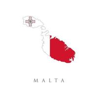 Malta-Vektorkarte mit der Flagge im Inneren. Nationalflagge der Republik Malta. patriotisches Zeichen in den offiziellen Landesfarben weiß und rot. symbol des südeuropäischen staates. vektor