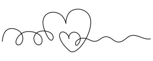 kontinuierliche Linienzeichnung des Liebeszeichens mit zwei Herzen, die einfaches Design auf weißem Hintergrund umfassen. vektor
