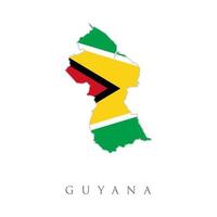 Flaggenkarte von Guyana. Vektor isoliertes vereinfachtes Illustrationssymbol mit Silhouette der Guyana-Karte. Nationalflagge von Guyana in den Farben Rot, Gelb, Schwarz und Grün. weißer Hintergrund