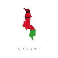 Malawis landsflagga inuti kartkonturdesignikonlogotypen. malawi kartflagga. karta över republiken malawi med den malawiska nationella flaggan isolerad på vit bakgrund. vektor illustration.