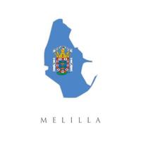 Flagge von Melilla. Vektor-Illustration. Weltkarte. Königreich Spanien. hochwertige Karte von Melilla und Flagge. Formkarte und Flagge des Landes Melilla. vektor