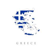 Flaggenkarte von Griechenland. Umrisse von Griechenland. Flagge der griechischen Republik in blauen und weißen Farben mit weißem Kreuz. Banner mit der Form von Hellas. griechenland detaillierte karte mit flagge des landes. vektor
