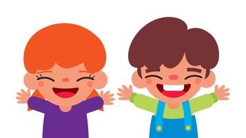 glad barndag med tecknade söta och skrattande barn poser med öppna armar vektor