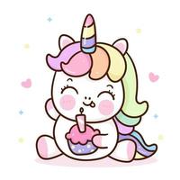 süße einhorn geburtstag cupcake pony cartoon kawaii illustration vektor