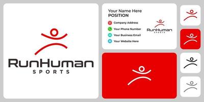 menschliches laufendes Logodesign mit Visitenkartenvorlage. vektor