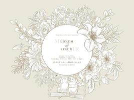 minimalistiska bröllopsinbjudningar kort blommig linjekonst vektor