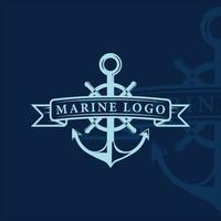 nautisches Logo Vintage Vektor Vorlage Symbol Illustration Design. Anker- und Schiffslenkrad-Emblem Retro für Marine- und Marine-Konzept-Logo-Design