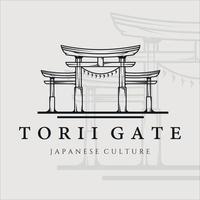 torii gate linjekonst vintage minimalistisk vektor logotyp illustration malldesign. japansk kultur ikon emblem etikett koncept logotyp design