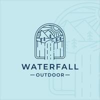 Wasserfall im Freien Logo Linie Kunst Vektor Illustration Vorlage Symbol Grafikdesign. einfacher minimalistischer natur- und abenteuerlogo mit abzeichenemblem