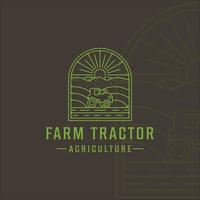 Bauernhof Traktor Logo Strichzeichnungen Vintage Vektor Illustration Vorlage Symbol Grafikdesign. landwirtschaft landschaftsansicht mit abzeichen retro