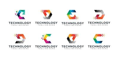 sammlung des modernen logos geometrisch, buntes technologie-logo-set, moderne logo-technologie vektor