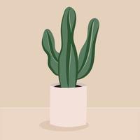 Kaktus, der in einem stilvollen weißen Topf blüht. eine Pflanze zur Dekoration des Innenraums eines Hauses oder Büros. flache vektorillustration. vektor