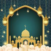 ramadan-monatshintergrund mit moschee und laterne vektor
