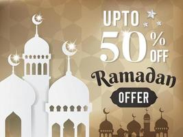 bannerförsäljning för ramadanmånaden med moskédekoration vektor