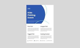 Flyer-Vorlage für Kinder, die Derby angeln. Plakatbroschüre für Kinderangelturniere. Angel-Event-Design druckfertig. vektor