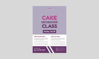 Flyer-Design der Kuchendekorationsklasse. Schablonenvektordesign für Kuchendekoration. cover, a4-größe, broschürenplakatdesign, flyerdesign. vektor