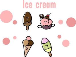 Eis. verschiedene Eissorten mit vielen Geschmacksrichtungen. geeignet für Kinderbuch, Bildungsmedien etc vektor