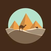 kameler nära Egypts pyramiderlandskap vektor