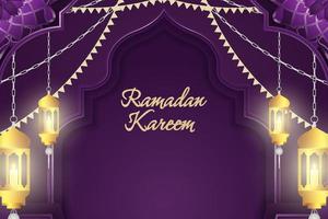 ramadan kareem islamische lila und goldene luxusfarbe mit linienelement vektor