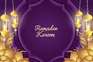 ramadan kareem islamisk lila och guld lyx med prydnadslampa vektor