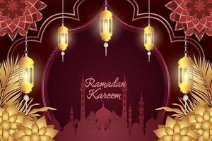 ramadan kareem islamischer stil rot und gold luxus mit moschee und schöner verzierung