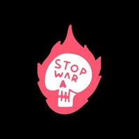 Schädelkopf in Brand mit Stop-War-Typografie, Illustration für T-Shirts, Aufkleber oder Bekleidungswaren. mit Doodle-, Retro- und Cartoon-Stil.