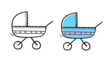 Kinderwagen im Doodle-Sketch-Stil. Vektor-Illustration. vektor