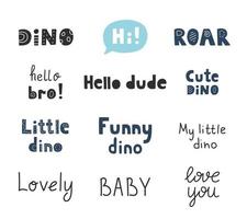 dinosaurie citat samling. vektor handritad bokstäver set. söta fraser för barndesign.