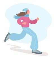 vacker flicka är engagerad i sport under den kalla årstiden. illustration av en flicka som joggar. konceptet med en hälsosam livsstil vektor