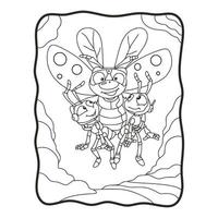 tecknad illustration flygande bin bär 2 myror målarbok eller sida för barn svart och vitt vektor