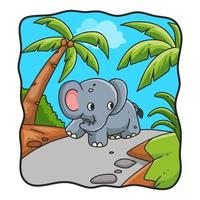 tecknad illustration elefant promenader i skogen vektor