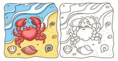 tecknad illustration strandkrabba målarbok eller sida för barn