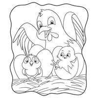 karikaturillustrationshenne, die ihr eibuch oder ihre seite für kinder schwarz und weiß ausbrütet vektor