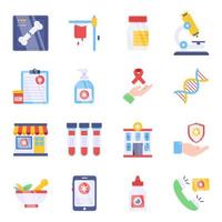 förpackning med platta ikoner för sjukvård vektor
