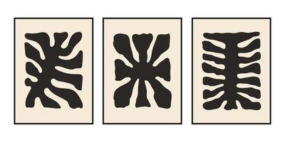 abstrakte minimalistische Set-Poster mit schwarzen organischen Formen auf pastellfarbenem Hintergrund. modernes zeitgenössisches Vektordesign vektor