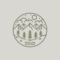 berg utomhus i linjekonststil, monoline design vektorillustration. midnatt på berget utomhus. berg logotyp mall vektor