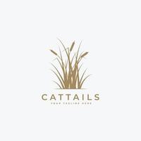 Cattail-Gras-Logo-Vektor-Illustrationsdesign, Cattail-Logo-Vorlage, Cattail-Silhouette-Vektor-Design vektor