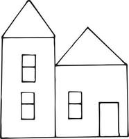 Haus-Doodle-Stil-Dekor-Symbol. handgezeichnet, nordisch, skandinavisch. , Minimalismus, monochromes Aufkleberplakatkartengebäude vektor