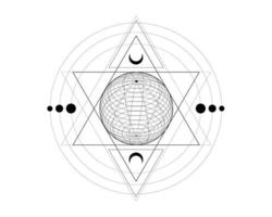 mystisches Symbol der heiligen Geometrie. alchemie magische drahtgitterkugel, okkultes, philosophisches zeichen. für musikalbumcover, poster, sakramentales design. Astrologie, Religionskonzept. Vektor isoliert auf weiß