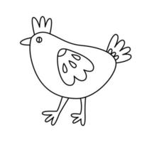 ostern lustiges kleines huhn. gekritzel hand gezeichnete illustration schwarzer umriss. ideal für Grußkarten, Malbücher. vektor