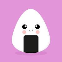 Kawaii süßer Onigiri oder japanisches Reisdreieck auf rosa Hintergrund, Cartoon-Onigiri mit Gesicht. flacher Stil, Druck auf Textilien, T-Shirts oder Verpackungen sowie auf einer Karte oder Dekoration eines Raums oder einer Küche vektor