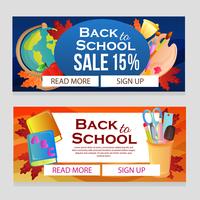 Back to School Sale Banner mit Schulsachen vektor