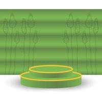 realistische grüne bühne mit gelben neon- und pflanzenelementen zur präsentation von werbeartikeln. grünes podium 3d. realistische vektorillustration. abstraktes raumkonzept. minimaler leerer studioraum. vektor