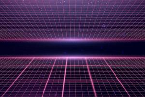 Wireframe-Perspektivgitter. Weltraum-Neon-Infinity-Mesh, abstrakter Retro-Hintergrund. Vektor-Illustration vektor