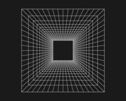 Cyber Grid, Retro-Punk-Perspektive rechteckiger Tunnel. Rastertunnelgeometrie auf schwarzem Hintergrund. Vektor-Illustration.