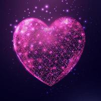 wireframe rosa hjärta, låg poly stil. abstrakt modern 3d vektorillustration på mörkblå bakgrund. vektor